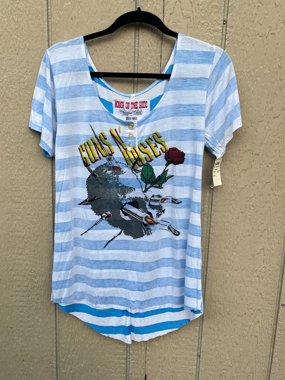 House of the Gods by Buddhist Punk for Guns n Rose Striped Shirt NWT Large